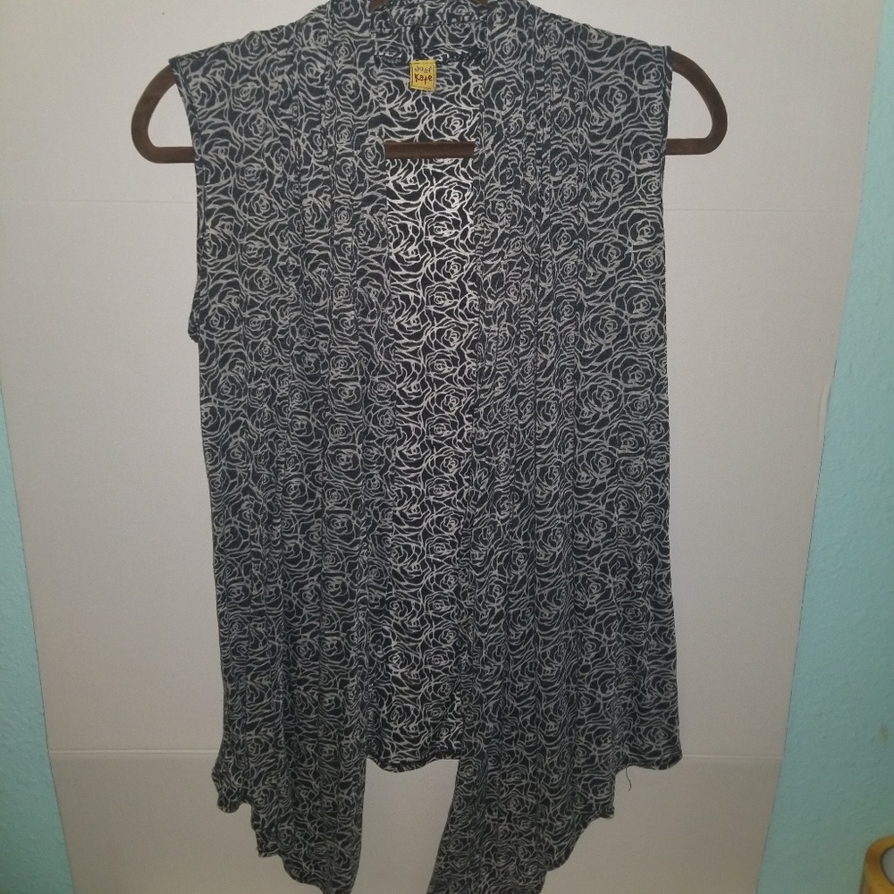 Just Kate Floral Print Open Front Cardigan Vest